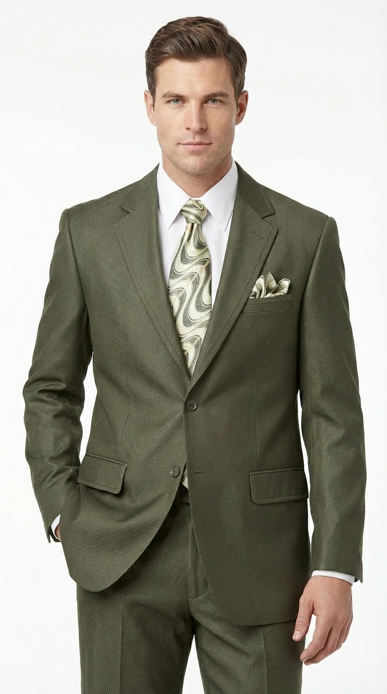 Men’s Olive Green Tuxedo With Trim Collar – Formal Wedding, Prom Suit Modern Fit - 36 Regular Jacket+30 Waist Adjustable 26to32)Height: 5'7"-6')(Neck: 14.5-16:S)