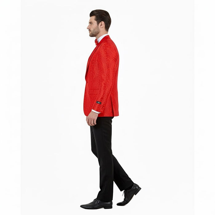 Big and Tall Mens Red Paisley Tuxedo Jacket Satin Shawl Lapel Blazer with Bow Tie - Christmas Jacket