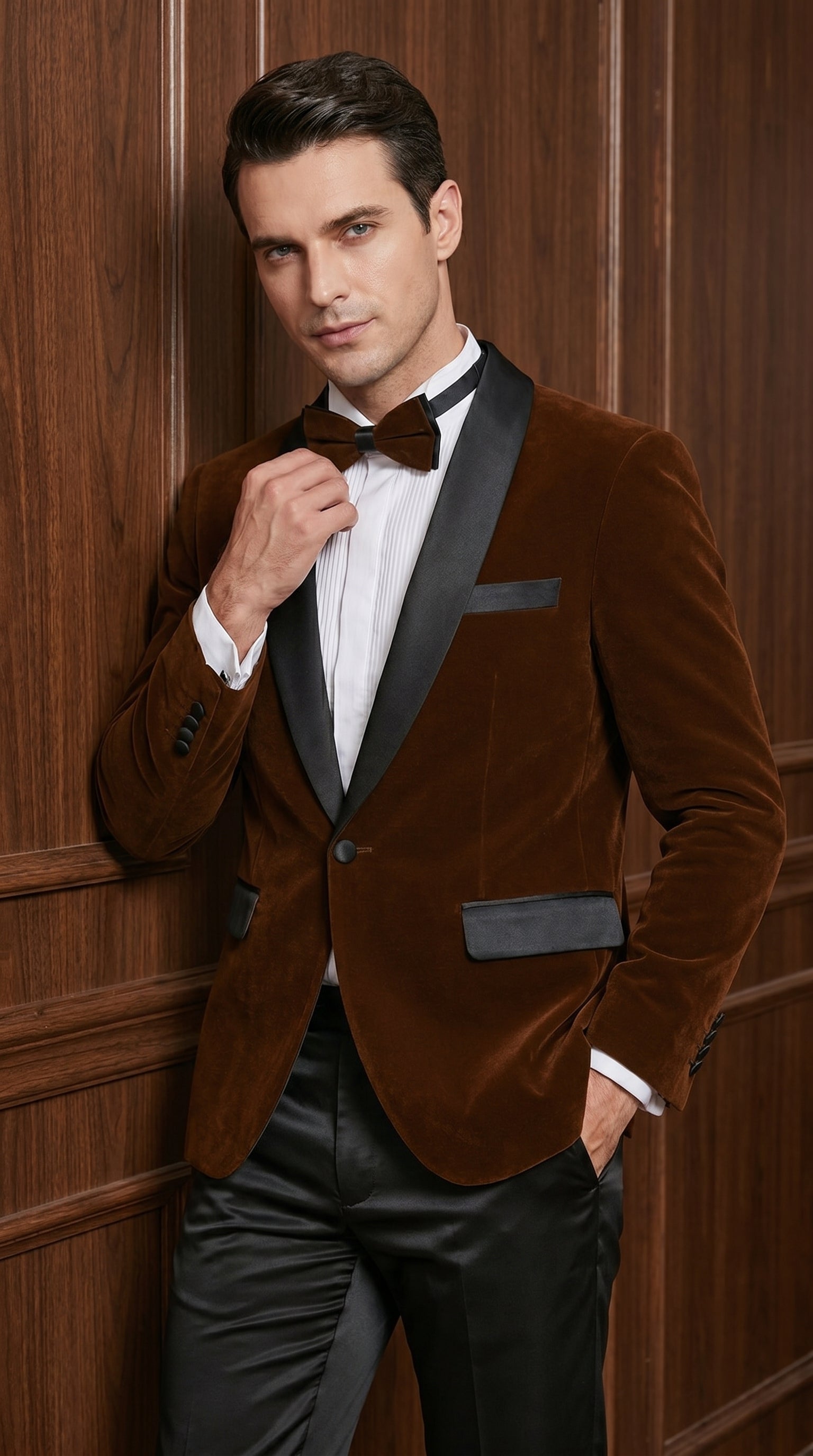 Men’s Brown Camel Bronze Velvet Tuxedo Jacket, Shawl Lapel Wedding Prom Dinner Blazer - Blazer Sportcoat - 36 Short