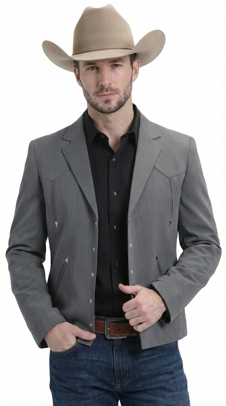 Mens Charcoal Gray Western Blazer – Cowboy Style Casual Jacket Classic Country Western Sport Coat - 36 Short