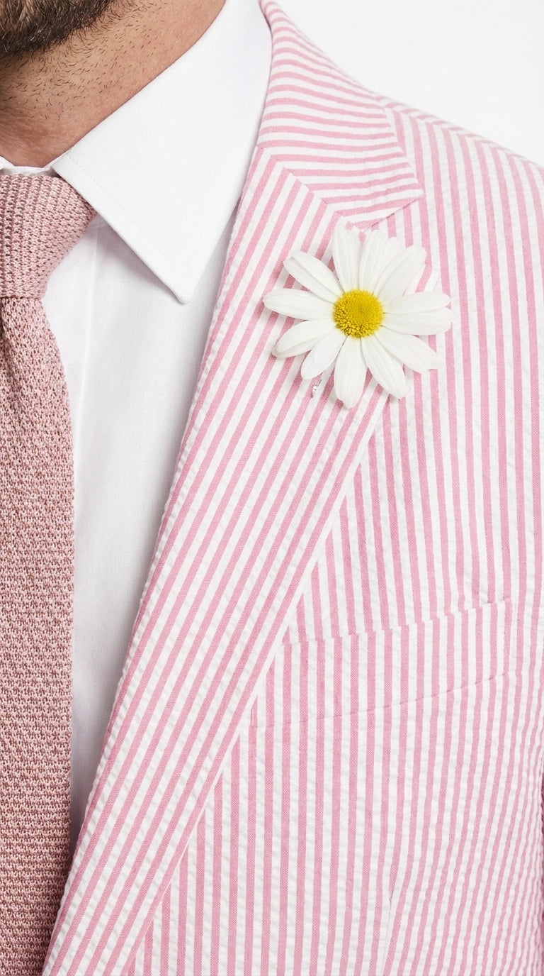 Mens Pink Seersucker Blazer – Lightweight Striped Summer Sport Coat Casual Smart Formal Jacket - 36 Short