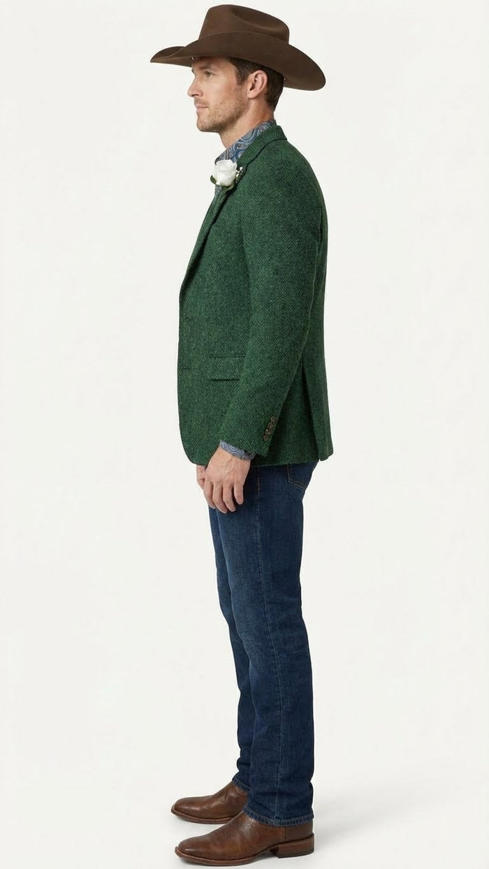 Mens Green Western Blazer Jacket Classic Cowboy Style Sport Coat for Wedding, Party and Formal Events
