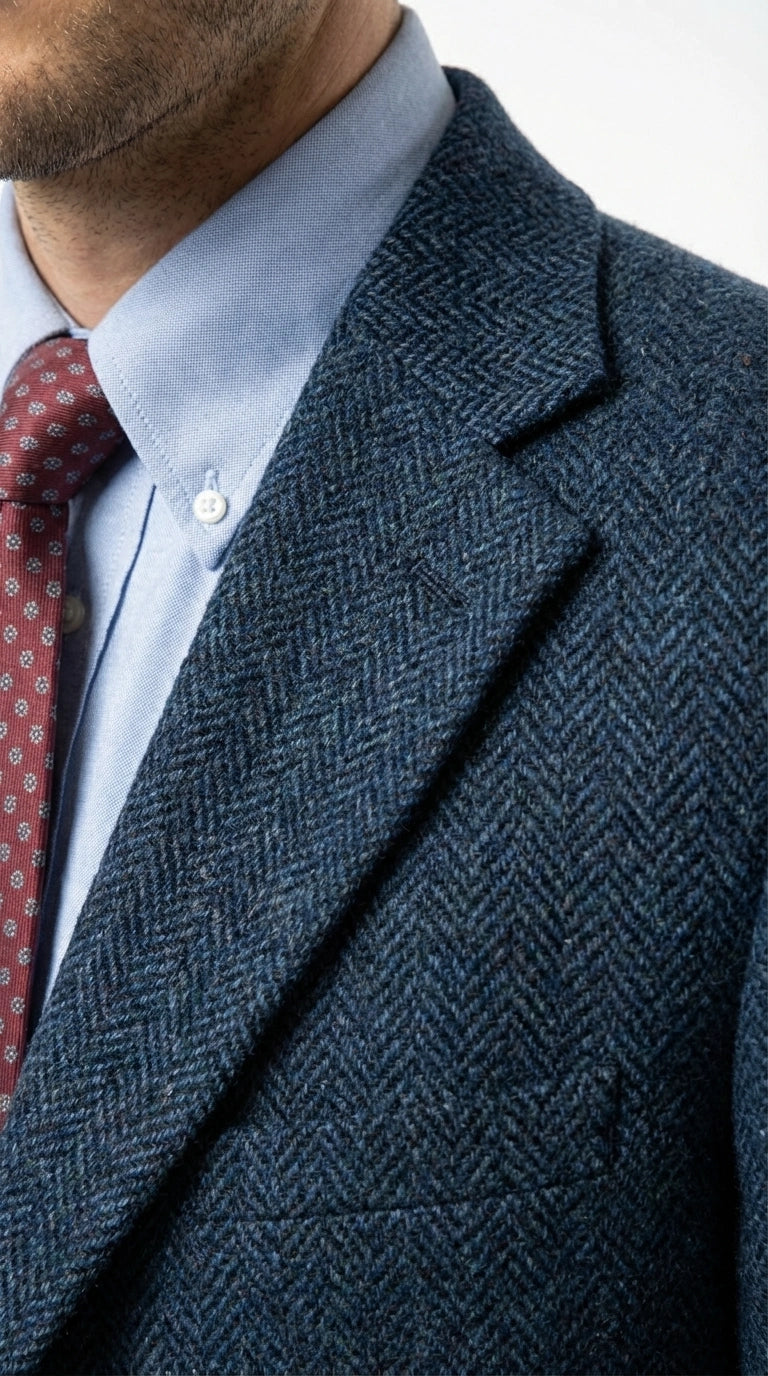 Mens Light Blue Tweed Blazer Sport Coat – Classic Herringbone Jacket Formal Business Casual Smart Outerwear in indigo cobalt blue - 36 Short
