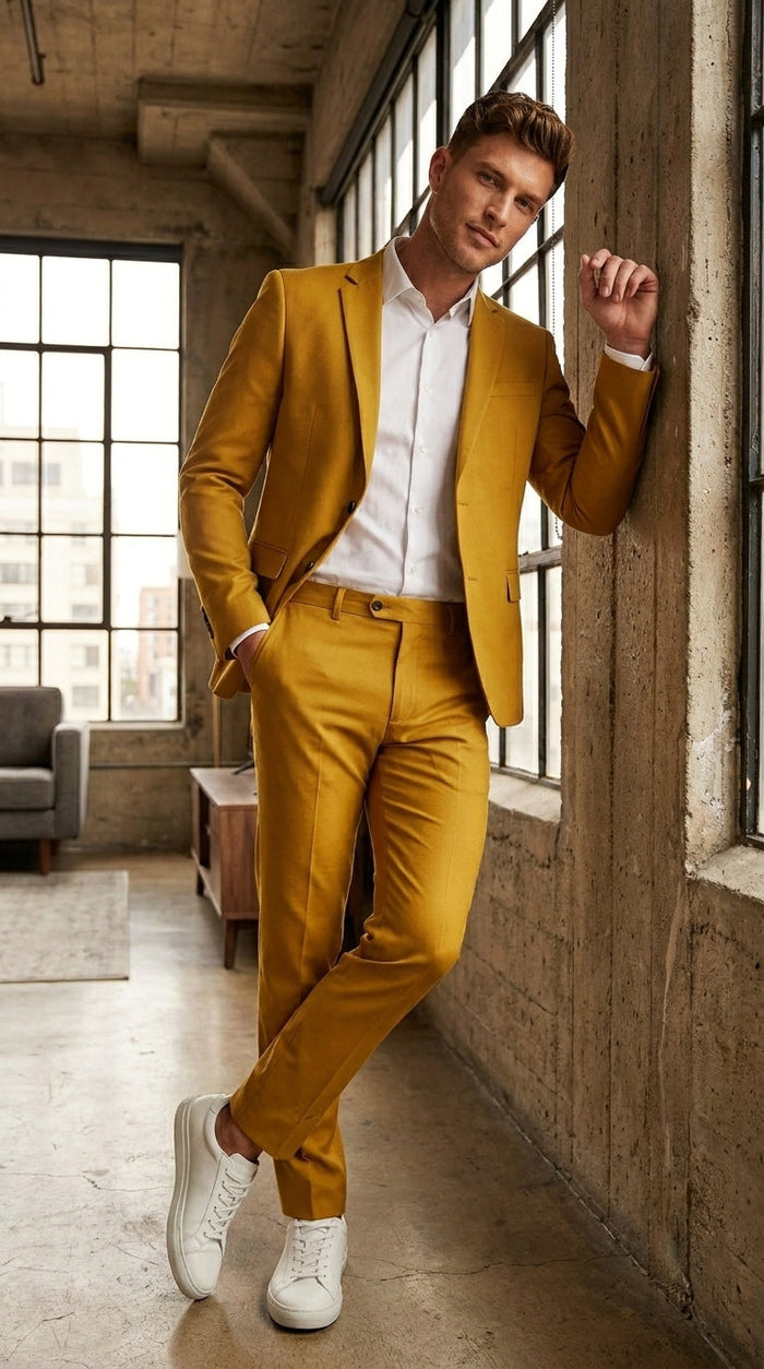 Men’s Gold Mustard Color Suit – Wedding & Prom Formal Suit Outfit, Modern Blazer and Pants