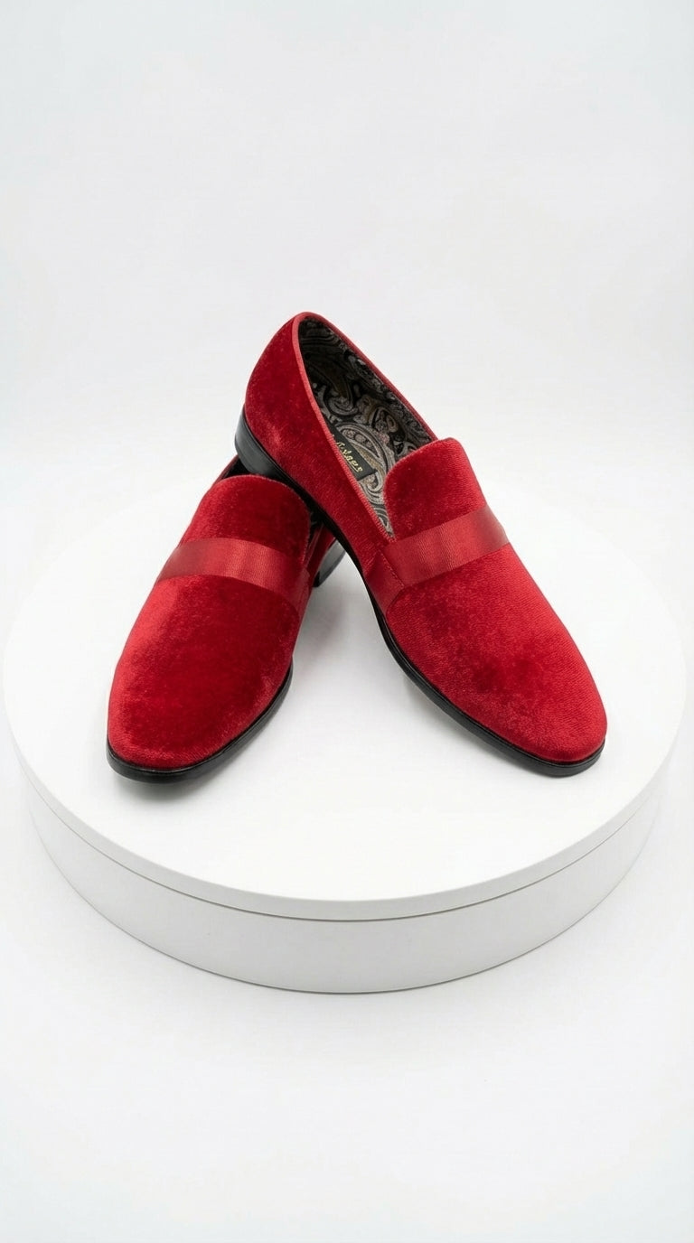 Mens Red Velvet Loafers – Luxury Formal Slip On Dress Shoes Wedding Party Prom Evening Shoes - 6