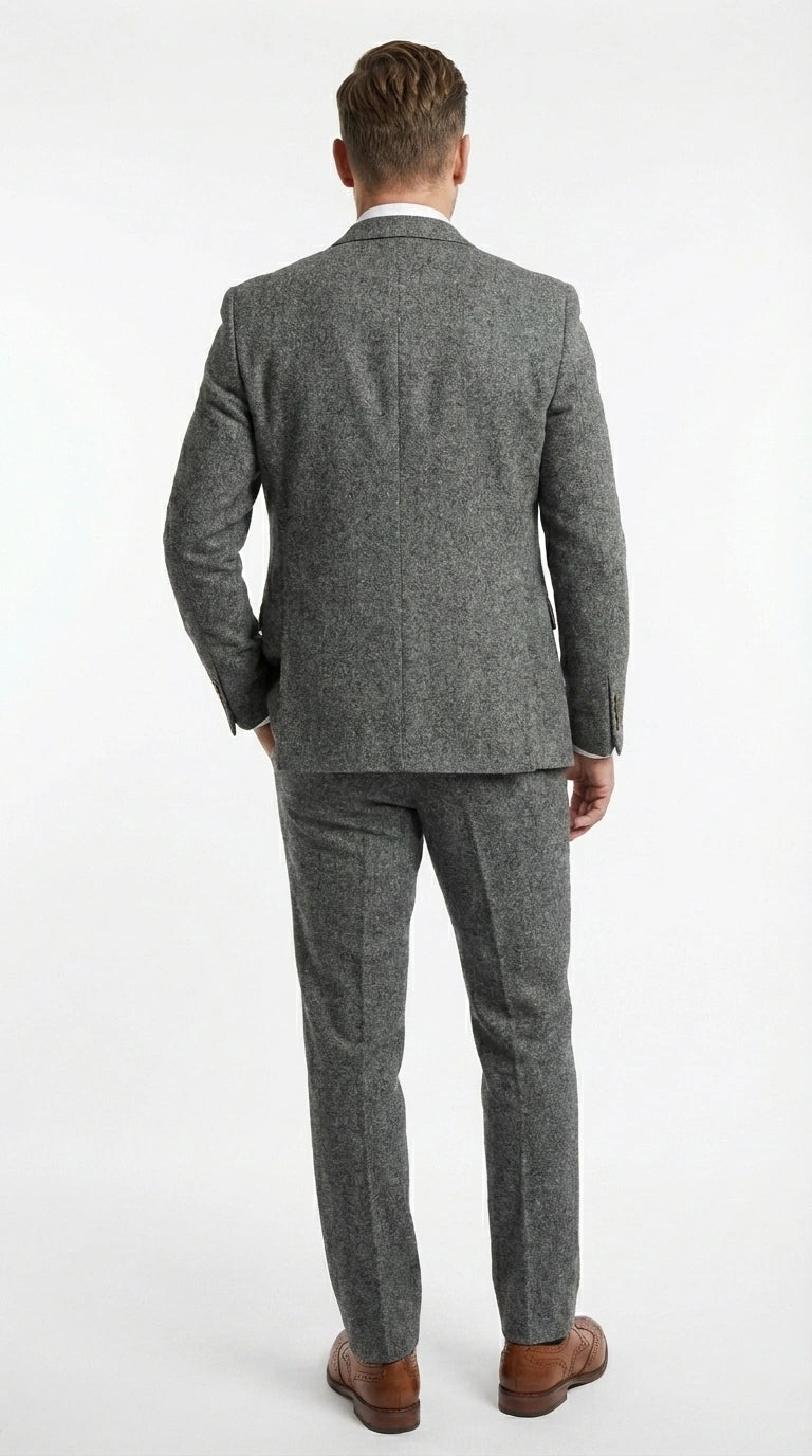 Men’s Peaky Blinder Light Grey Tweed Suit with Vest – Classic Three Piece Formal Suit, Vintage Wedding Business Outfit - 34 Short or Extra Small