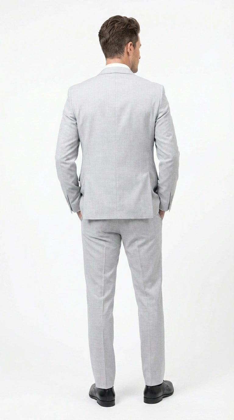 Men’s Light Grey Sharkskin 3 Piece Suit – Two Button Vested Modern Formal Business Suit for Wedding in silver Ice Gray - 34 Short or Extra Small