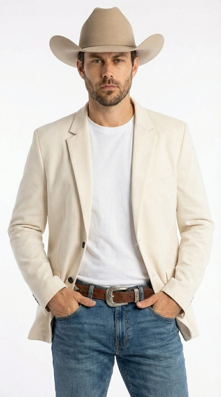 Men’s Off White Casual Blazer – Classic Western Style Lightweight Summer Cowboy Jacket Casual Ivory Cream Color - 36 Short