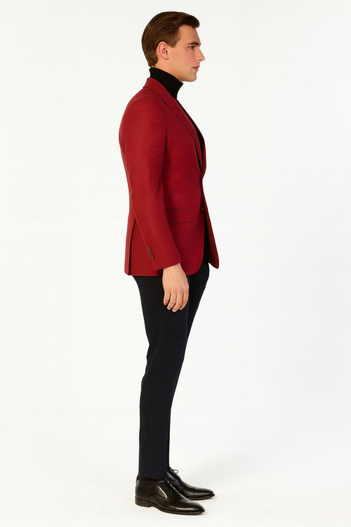 Mes Burgundy Red - Wine  Two-Button Sport Coat Stylish Blazer for Business, Parties