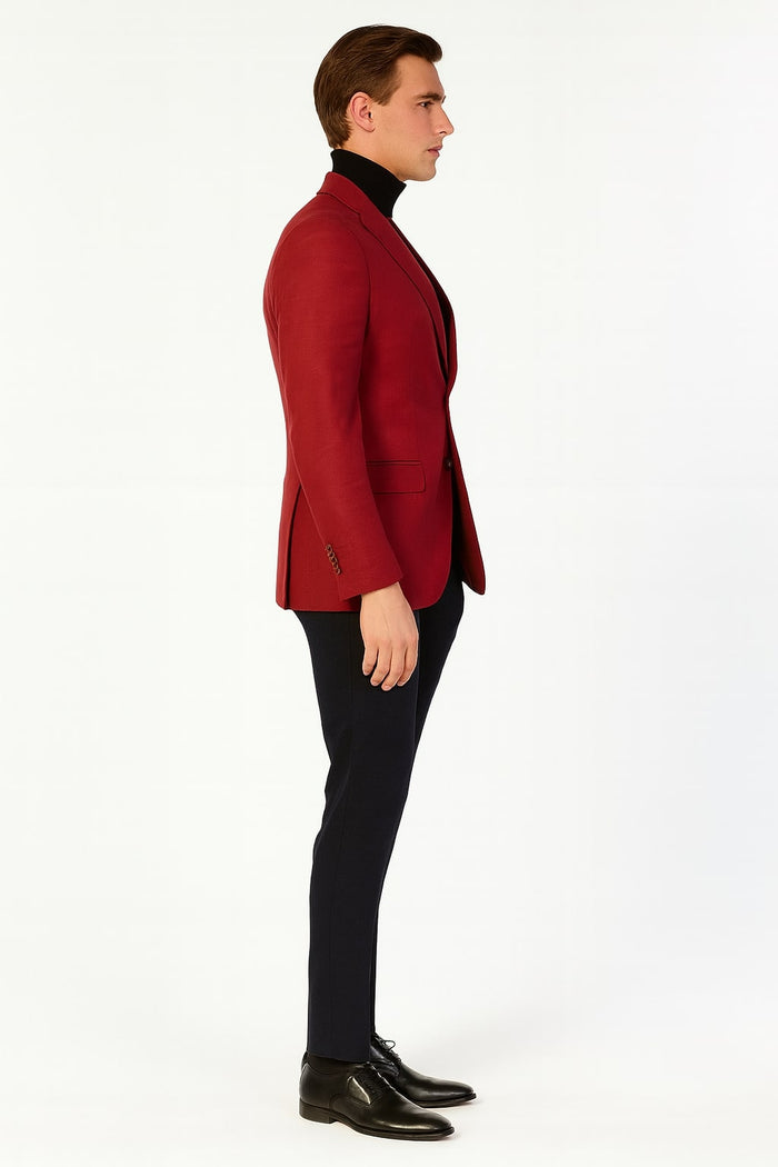 Mes Burgundy Red - Wine  Two-Button Sport Coat Stylish Blazer for Business, Parties