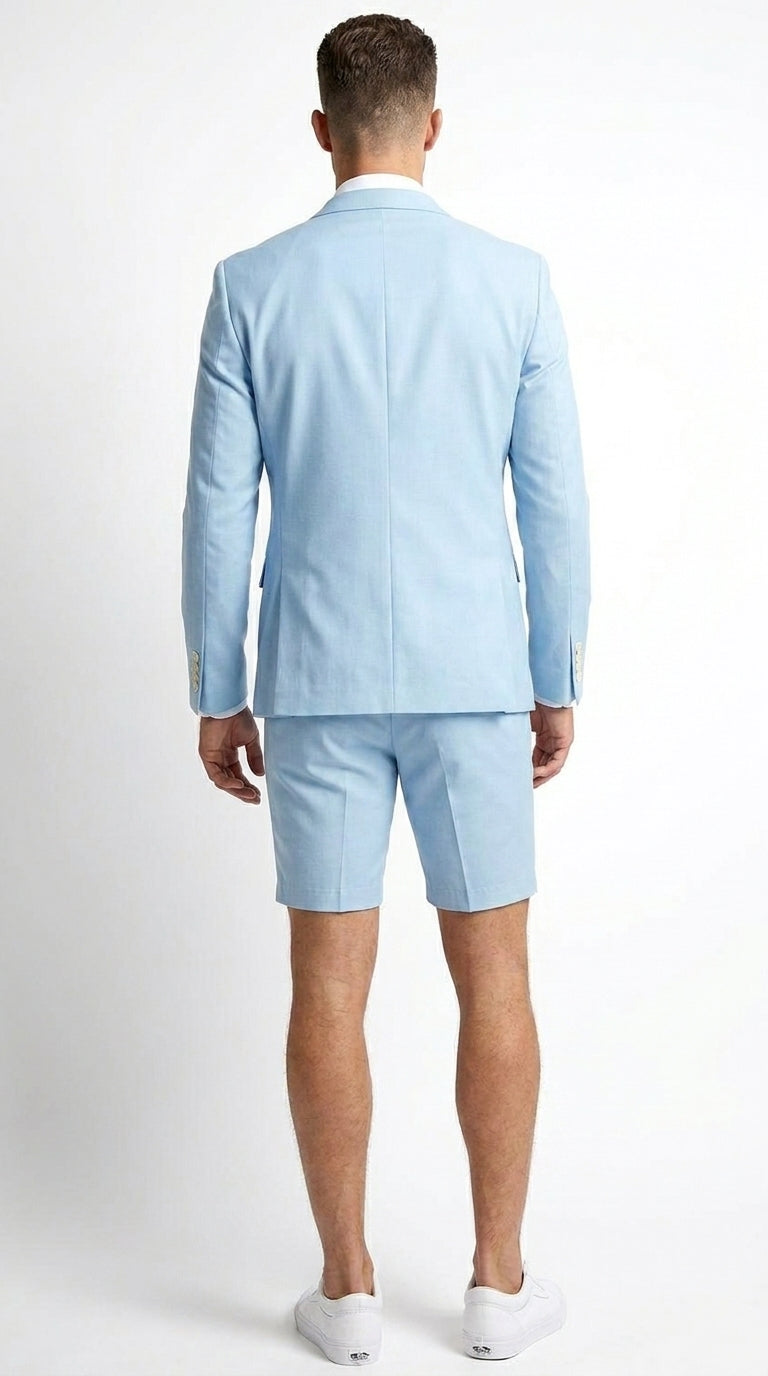 Men’s Light Blue Suit with Shorts – Casual Summer Blazer and Shorts Set for Wedding, Party and Smart Casual Wear - 36 Short