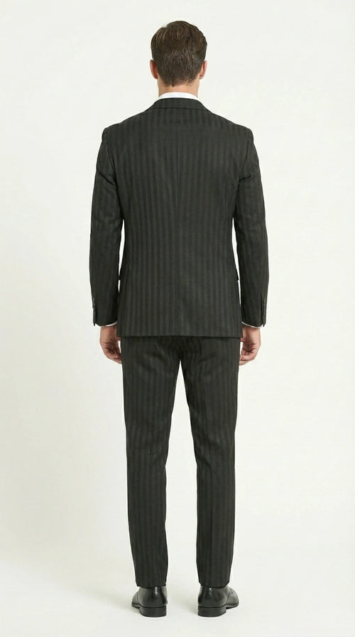 Men’s Black Pinstripe 3 Piece Suit – Vested Formal Business Suit for Wedding, Office, Prom and Party Wear