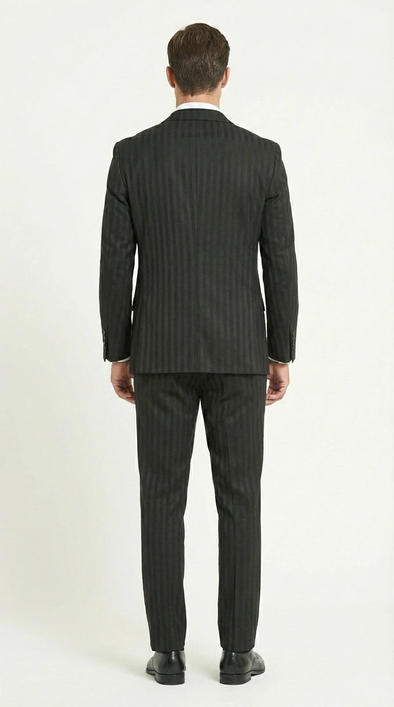 Men’s Black Pinstripe 3 Piece Suit – Vested Formal Business Suit for Wedding, Office, Prom and Party Wear - 34 Short or Extra Small