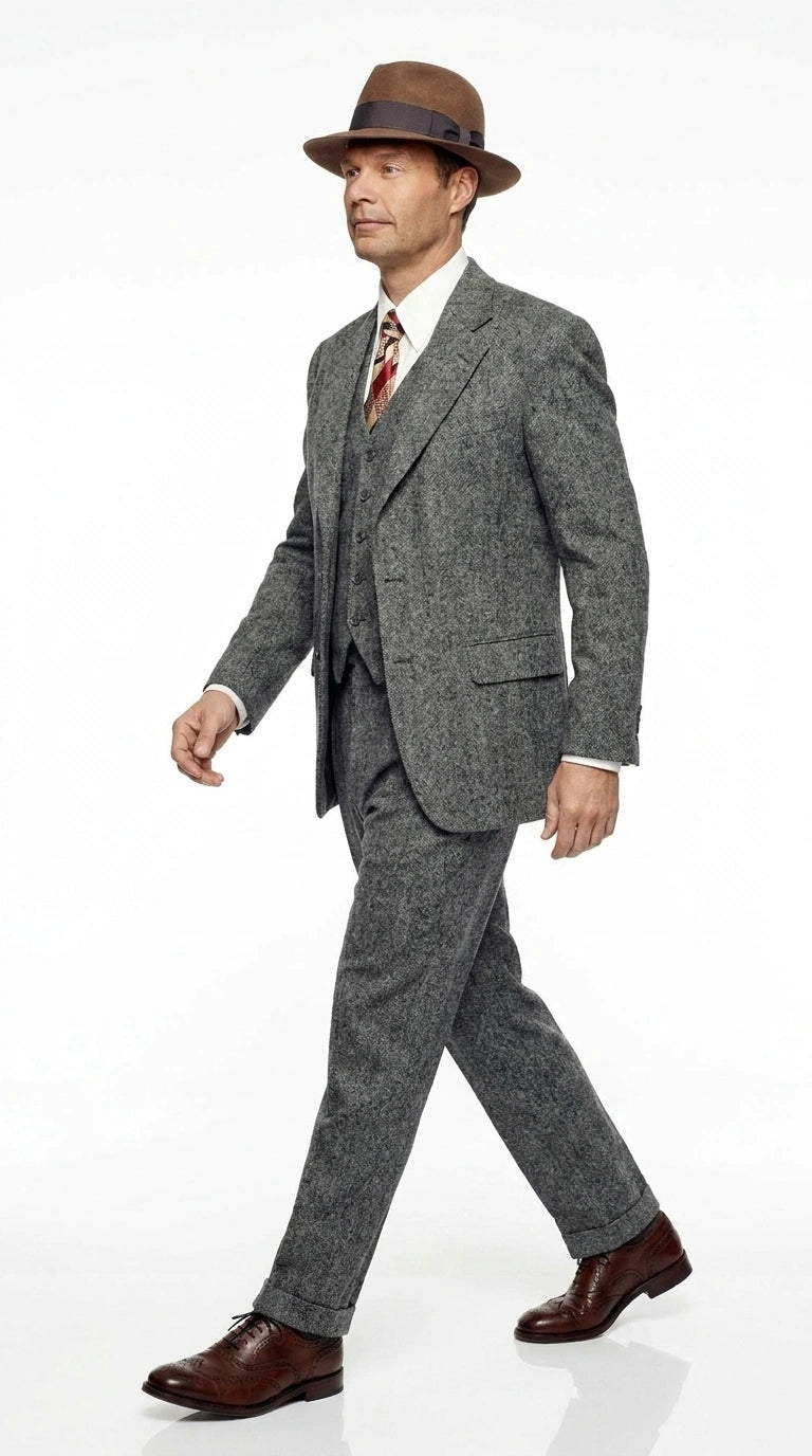 Men’s Grey Vintage Gangster Suit – Bonnie and Clyde Inspired 3 Piece Classic 1920s Formal Outfit - 34 Short or Extra Small