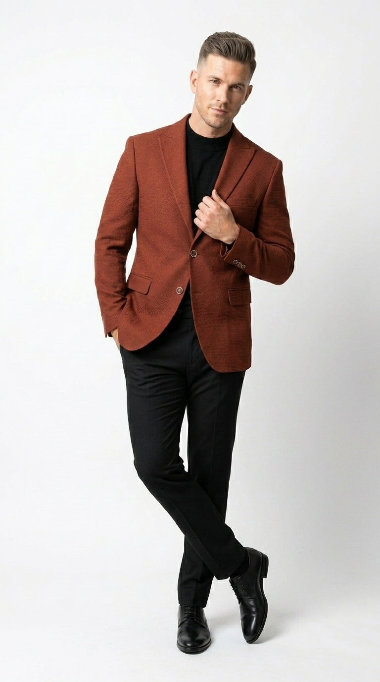 Men’s Rustic Brown Textured Blazer with Notched Lapel, Formal Dress Jacket for Weddings, Parties, Business Look - 36 Short
