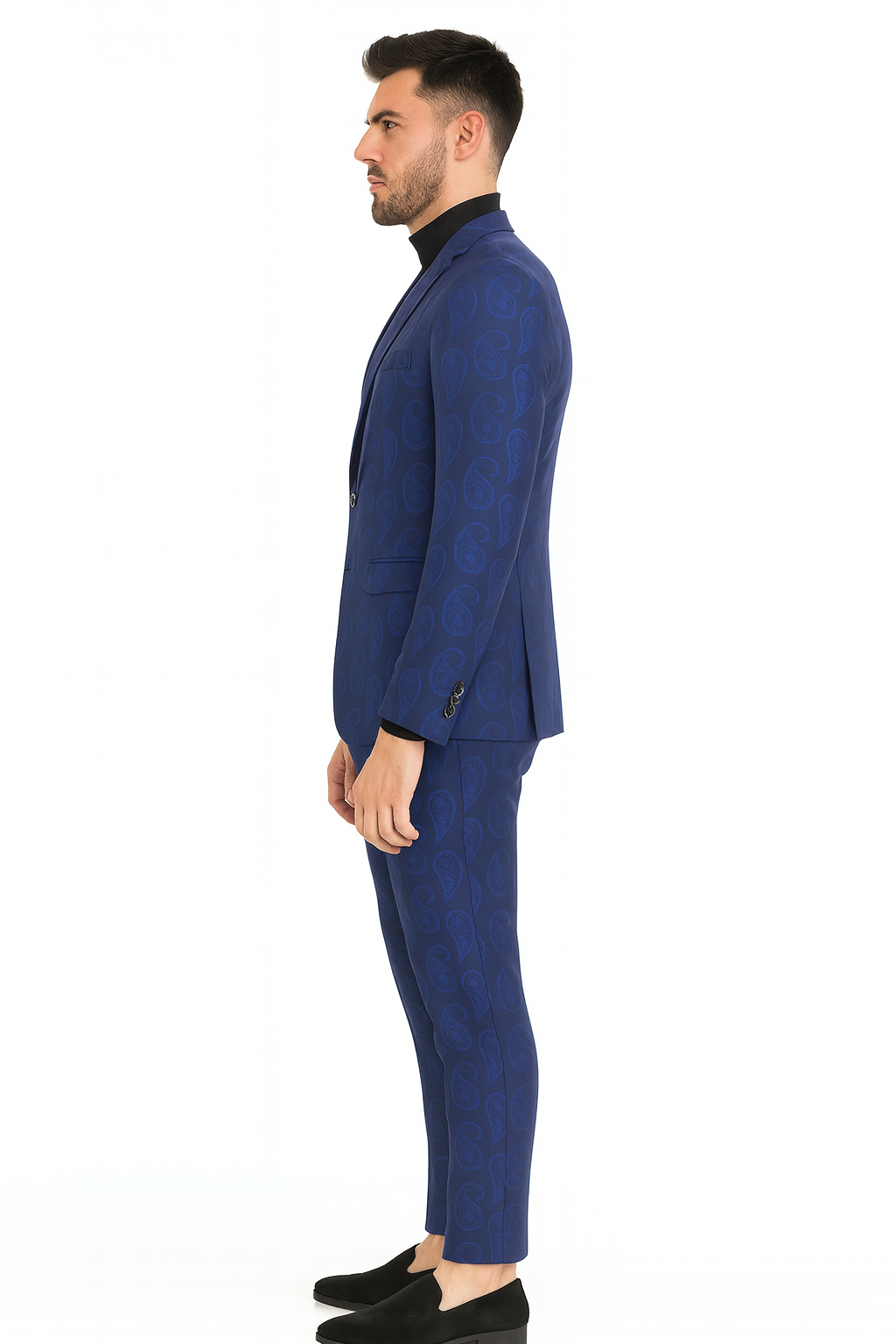 Men’s Saphire Blue Paisley 3-Piece Suit – Slim Fit Designer Tuxedo Set for Weddings and Formal Events in Cobalt Blue Color - 34 Short or Extra Small