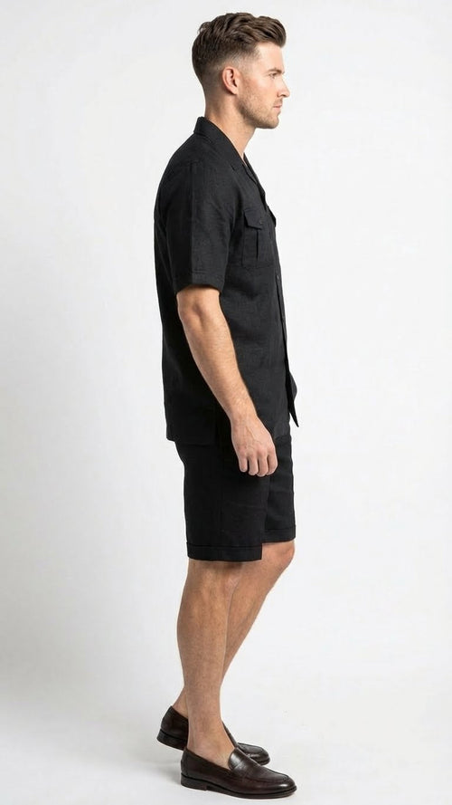Mens Black Walking Suit with Short Classic Leisure and Casual Outfit