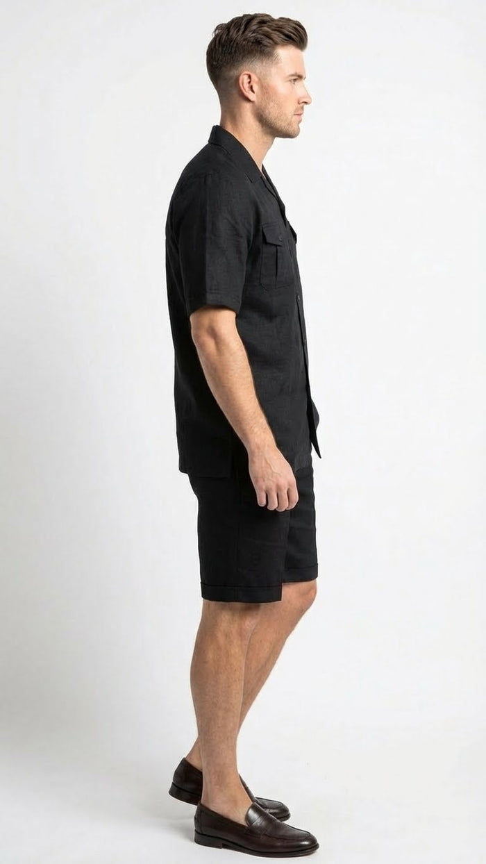 Mens Black Walking Suit with Short Classic Leisure and Casual Outfit