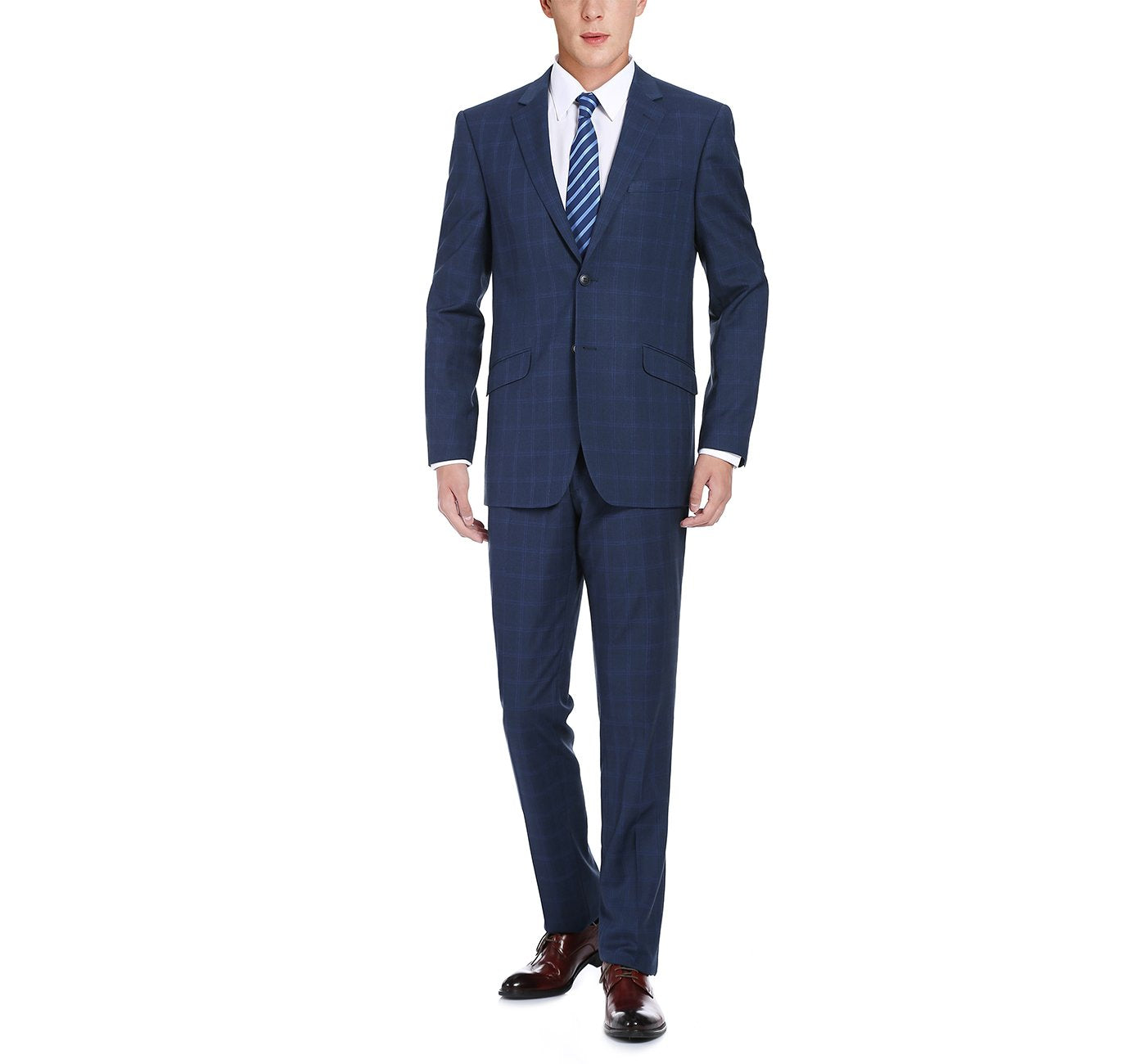 292-6 Men's Slim Fit 2-Piece Single Breasted Check Dress Suit - 36Sx30W
