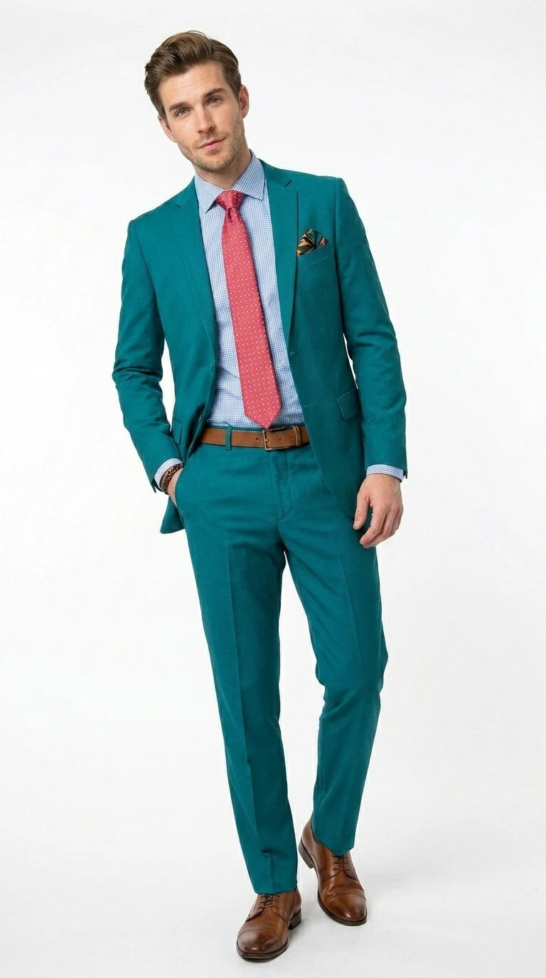 Men’s Teal Green Dark Turquoise Suit – Elegant Formal Suit for Business, Wedding, Party and Modern Style Wear - 34 Short or Extra Small