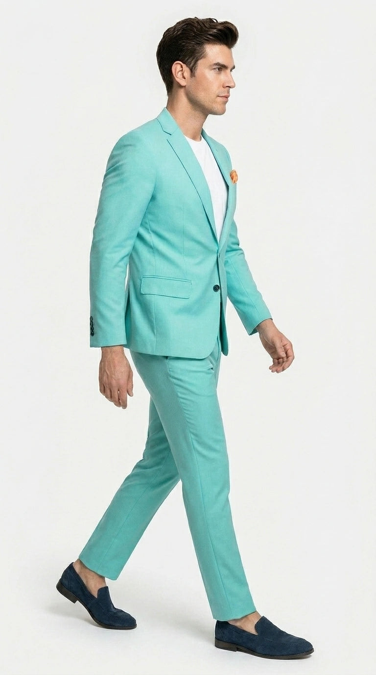 Men’s Turquoise 2 Piece Suit with Jacket and Pants, Formal Wedding Suit for Prom, Parties, Summer Events, and Special Occasions - 34 Short or Extra Small