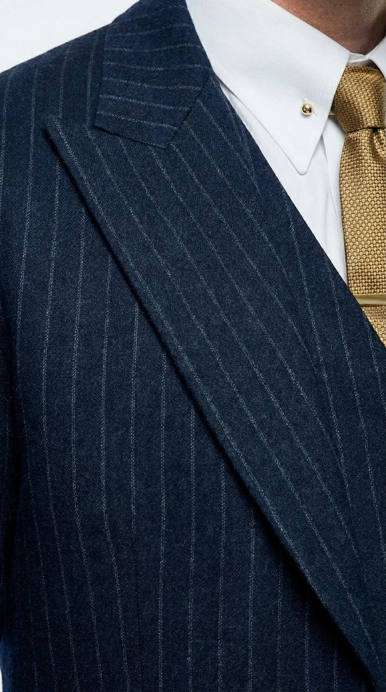 Men’s Navy Blue Pinstripe 3 Piece Suit, Thomas Shelby Inspired Vintage Formal Suit for Weddings, Parties, Prom, and Special Events - 34 Short or Extra Small