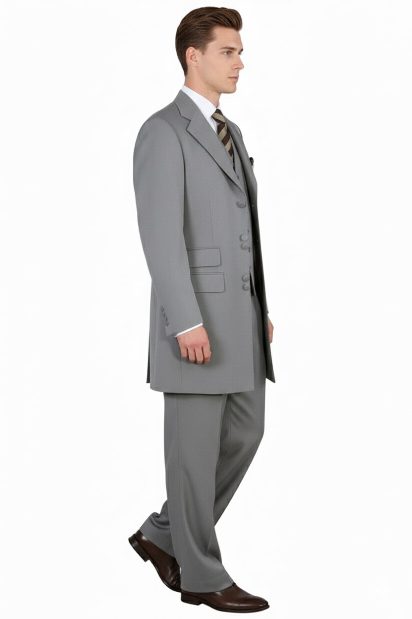 Mens Zoot Suit - Light Gray 3-Piece Suit with Vest – Classic Business and Wedding Formal Wear - 1920s Fashion - 34 Short or Extra Small