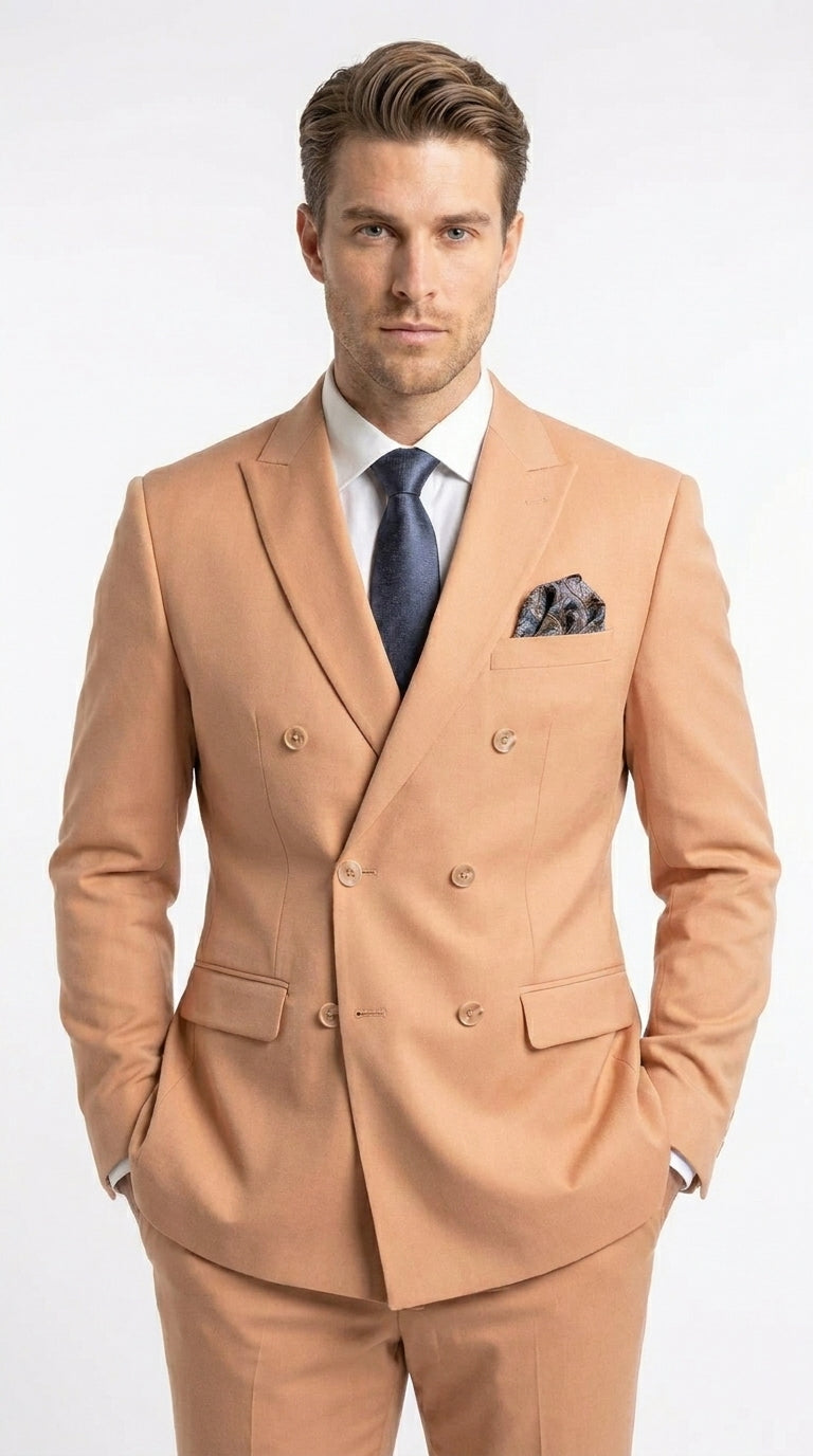 Men’s Peach Double Breasted Suit – Wedding & Prom Formal Suit Set, Classic Blazer and Pants Slim Fitted - 34 Short or Extra Small