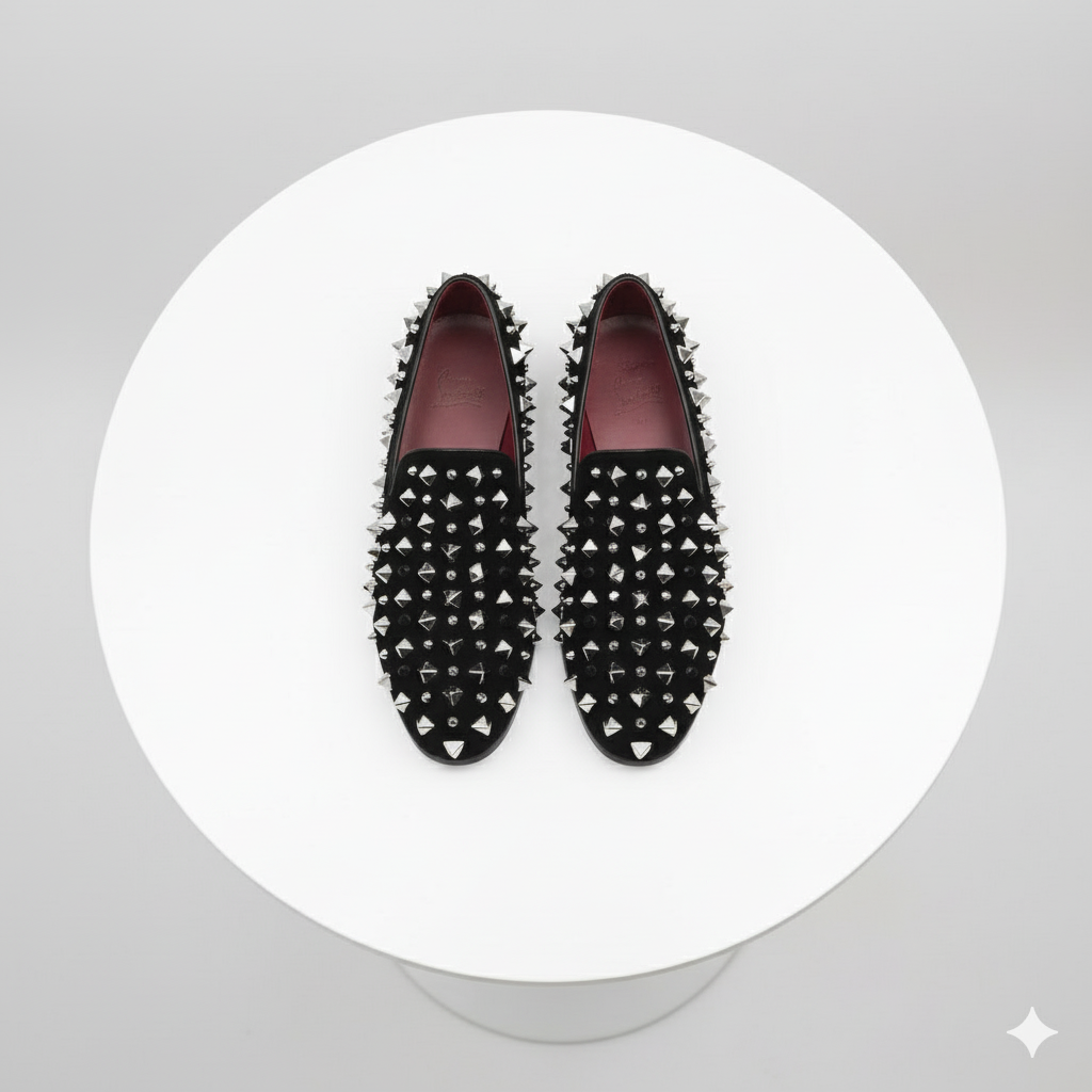 Men’s Black Studded Loafers with Silver Spikes – Luxury Slip-On Dress Shoes for Parties and Formal Events - 6