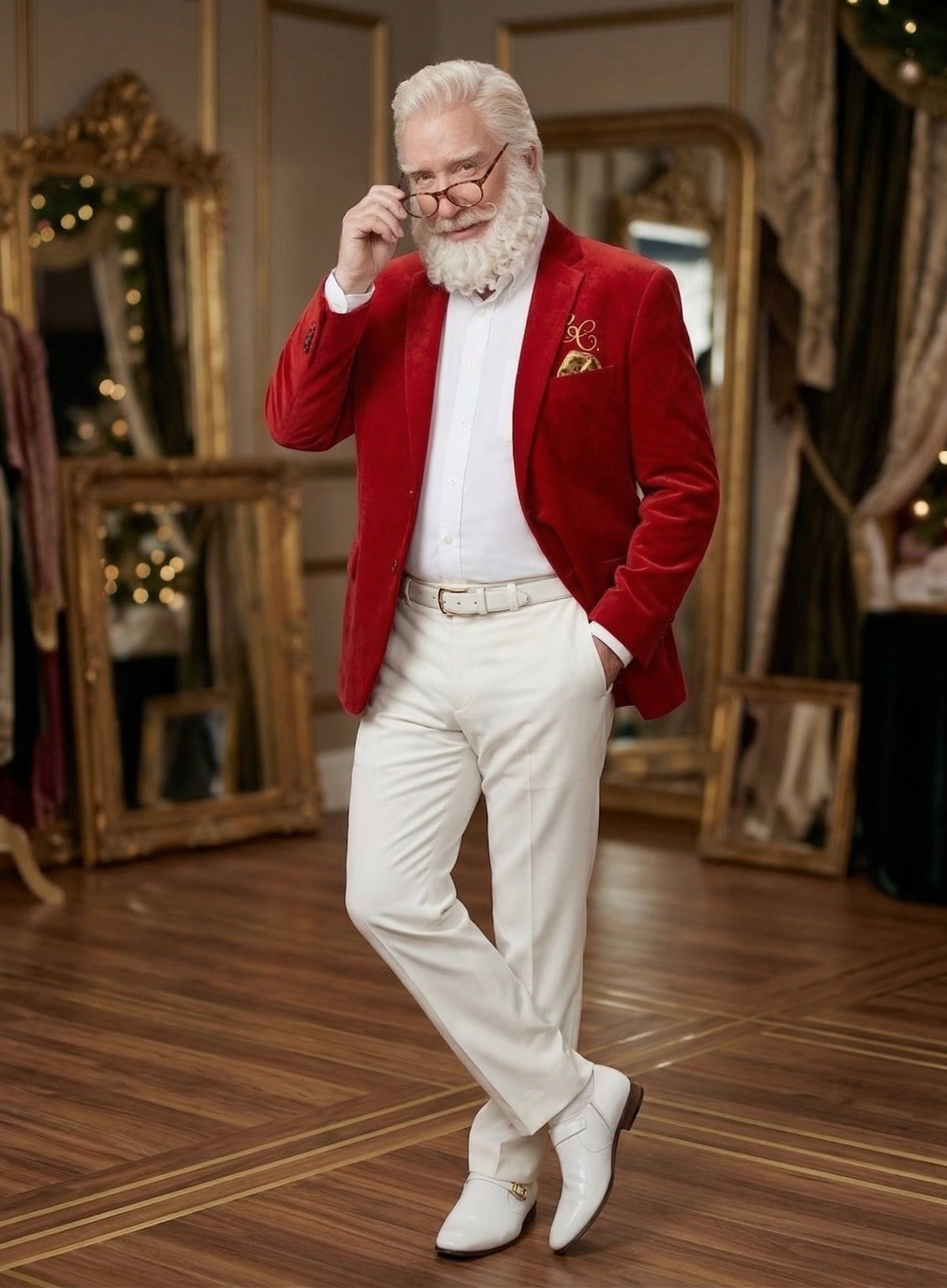 Men’s Red Velvet Blazer Santa Clauses Tim Allen Inspired Jacket – Festive Christmas Party Blazer, Holiday Costume Jacket Christmas New Year - 36 Short