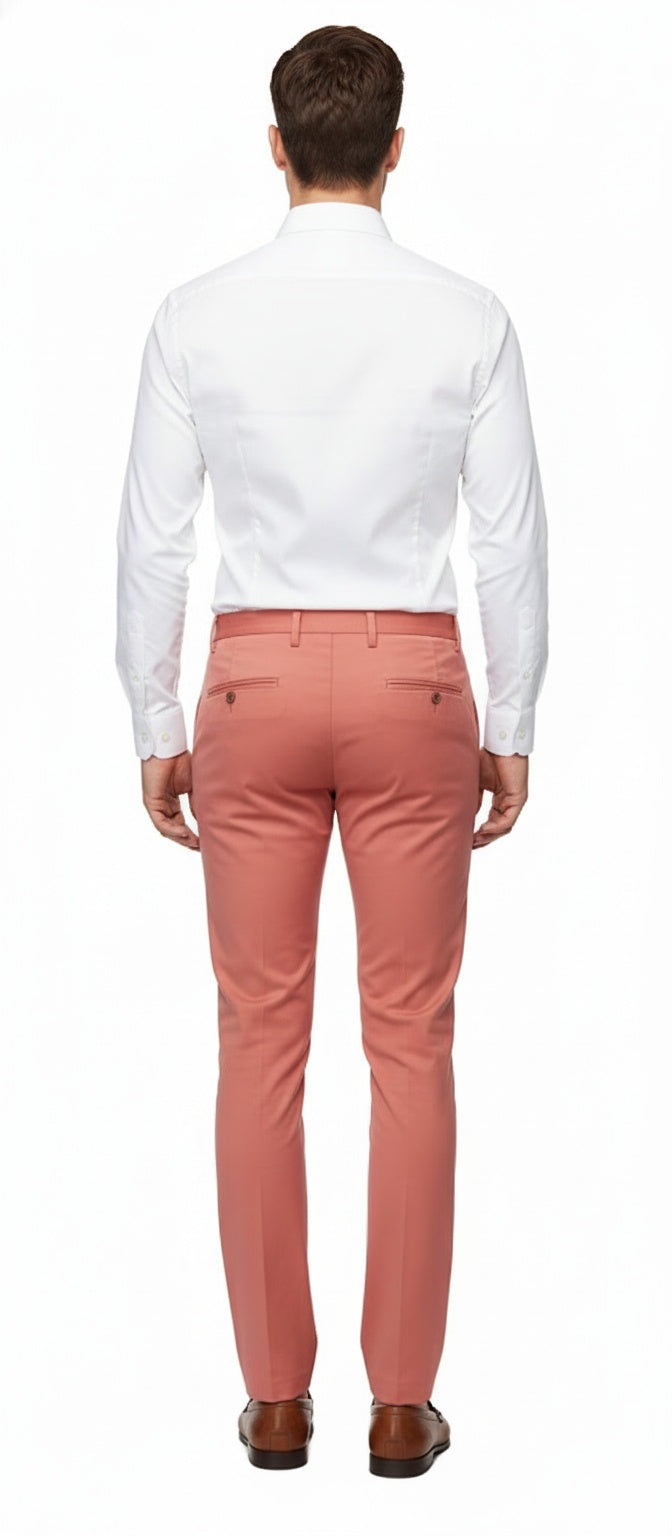 Mens Slim Fit Coral Pink Dress Pants Stylish Formal and Casual Trousers for All Occasions - dress size pants : 28 Unfinished bottom