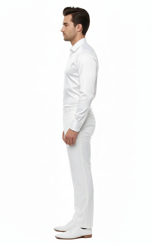 Mens White Satin Dress Shirt Classic Long Sleeve Formal Shirt for Weddings, Parties, and Business Wear