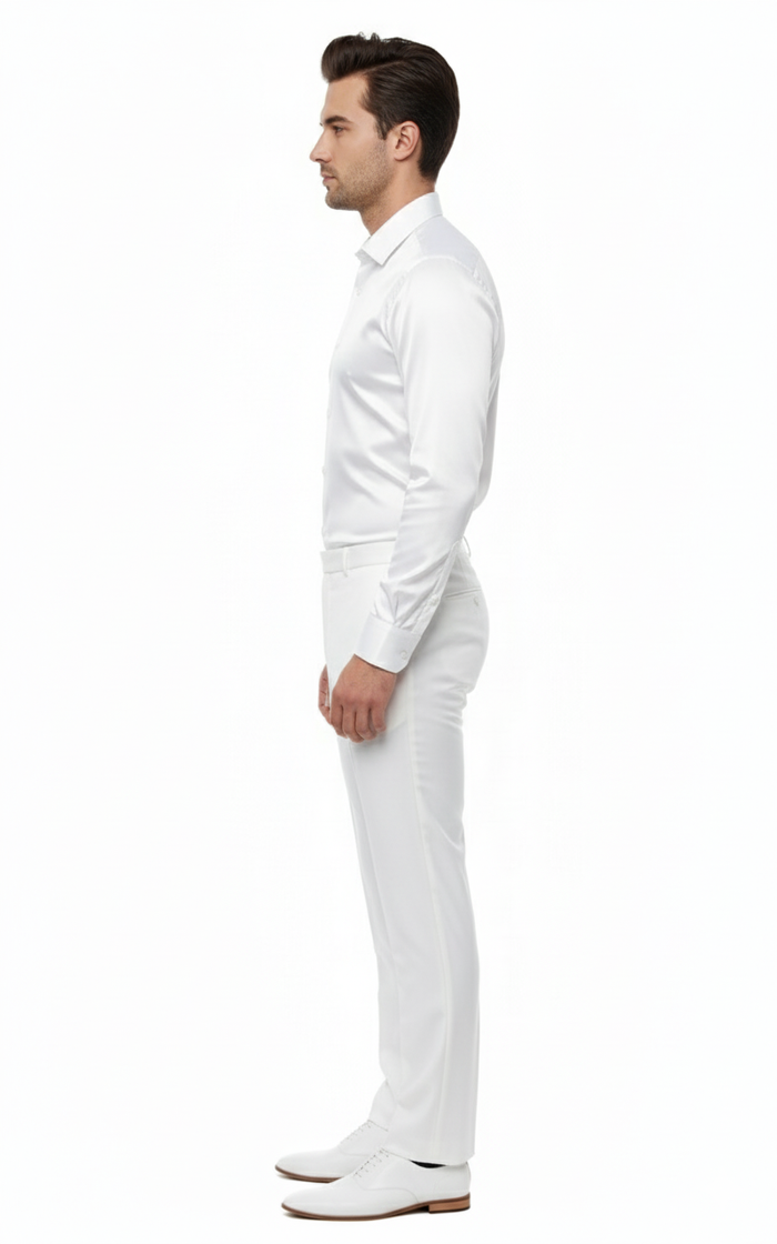 Mens White Satin Dress Shirt Classic Long Sleeve Formal Shirt for Weddings, Parties, and Business Wear