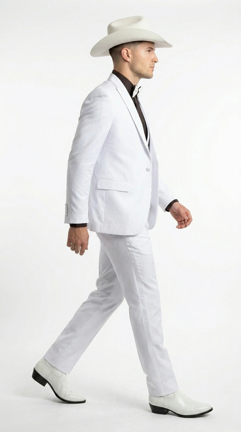 Men’s White Western Cowboy 3 Piece Tuxedo Suit, Formal Wedding Prom Groom Suit Set - 34 Short or Extra Small
