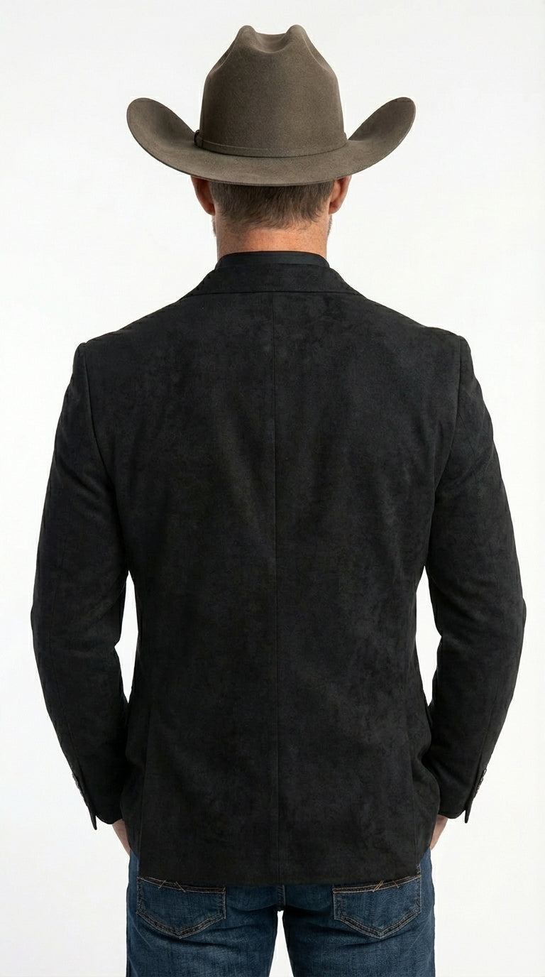 Men’s Black Suede Cowboy Blazer with Elbow Patch Sleeves – Black Western Style Suede Sport Coat for Casual and Smart Casual Wear - 36 Short
