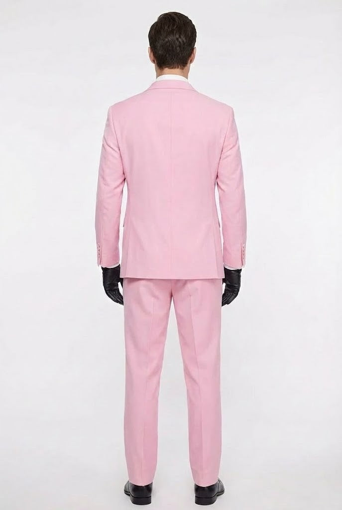 Mens Pink Two-Piece Suit Classic Fit Formal Jacket and Tailored Pants