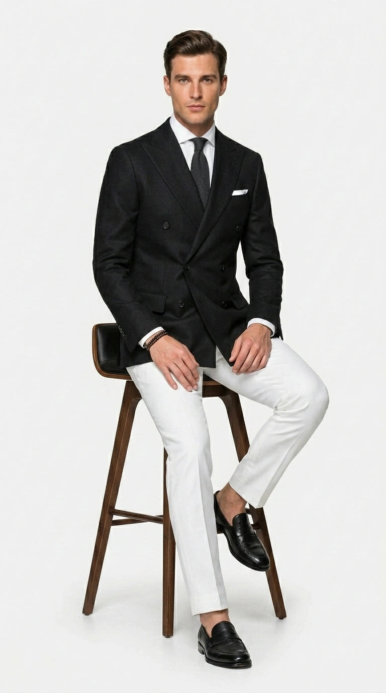Men’s Black Double Breasted Blazer, Formal Wedding Business Casual Sport Coat Jacket - 36 Short