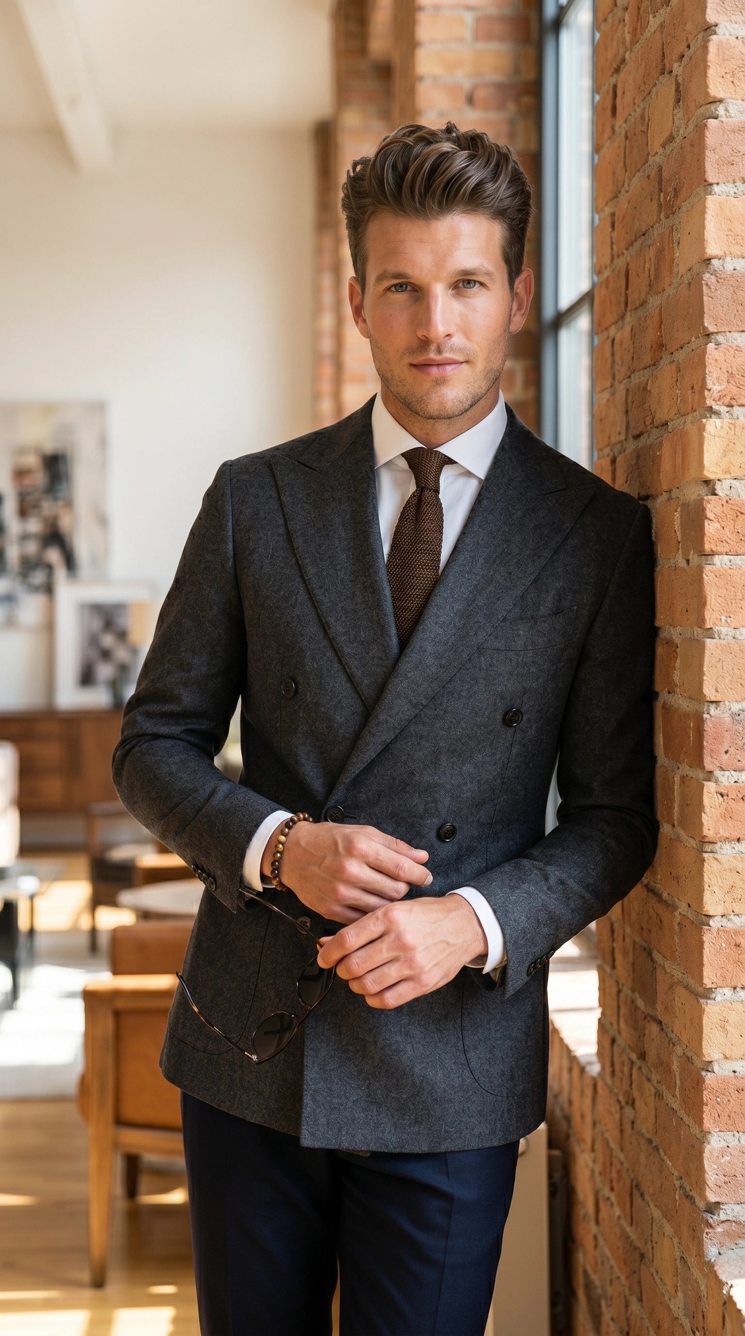 Men’s Charcoal Double Breasted Blazer, Formal Wedding Business Casual Sport Coat Jacket Wool Fabric - 36 Short