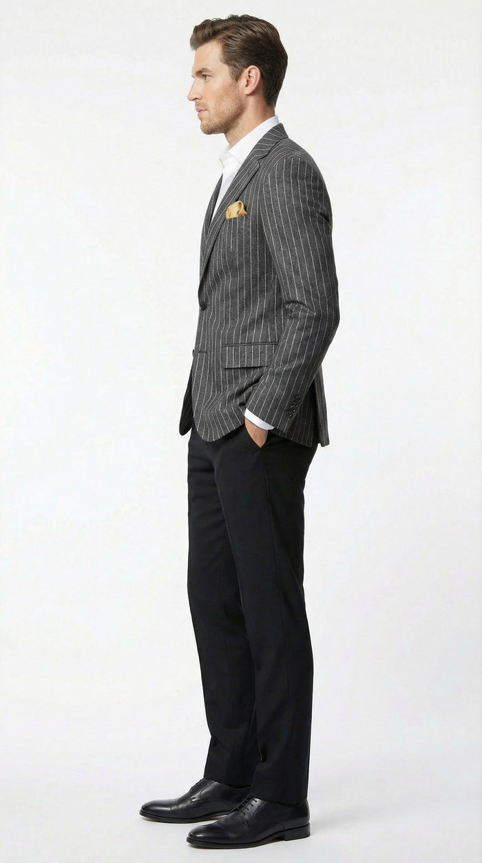 Mens Charcoal Pinstripe Blazer Classic Tailored Formal Jacket for Business, Office and Evening Wear