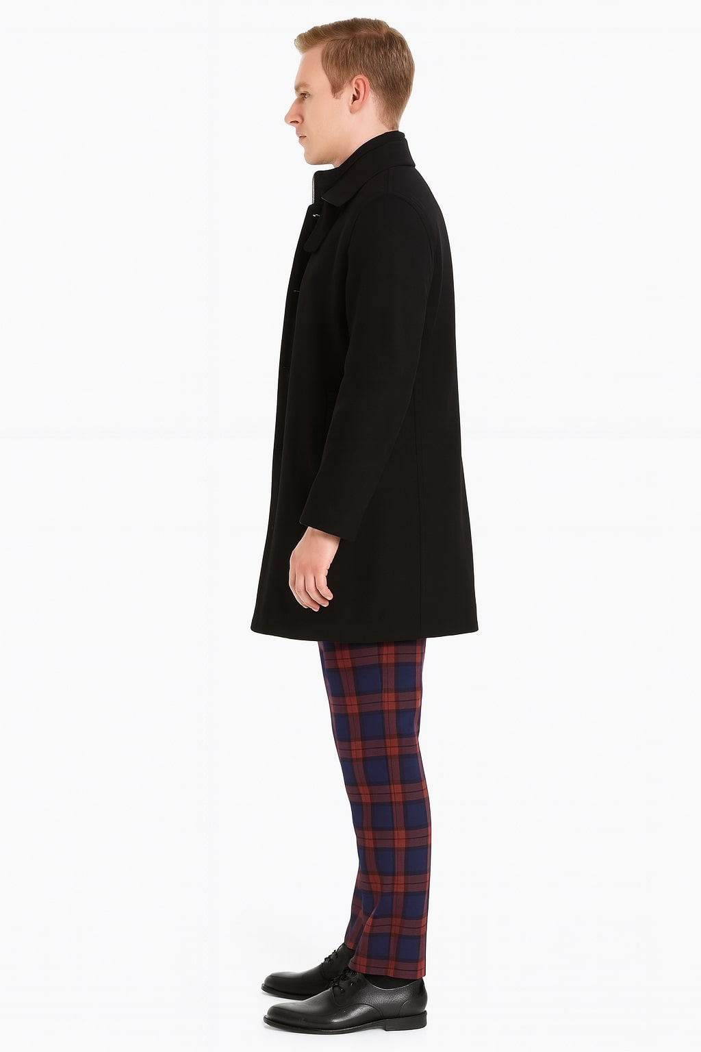 Mens Black Wool Overcoat – Classic Single-Breasted Winter Coat for Business and Formal Wear - S