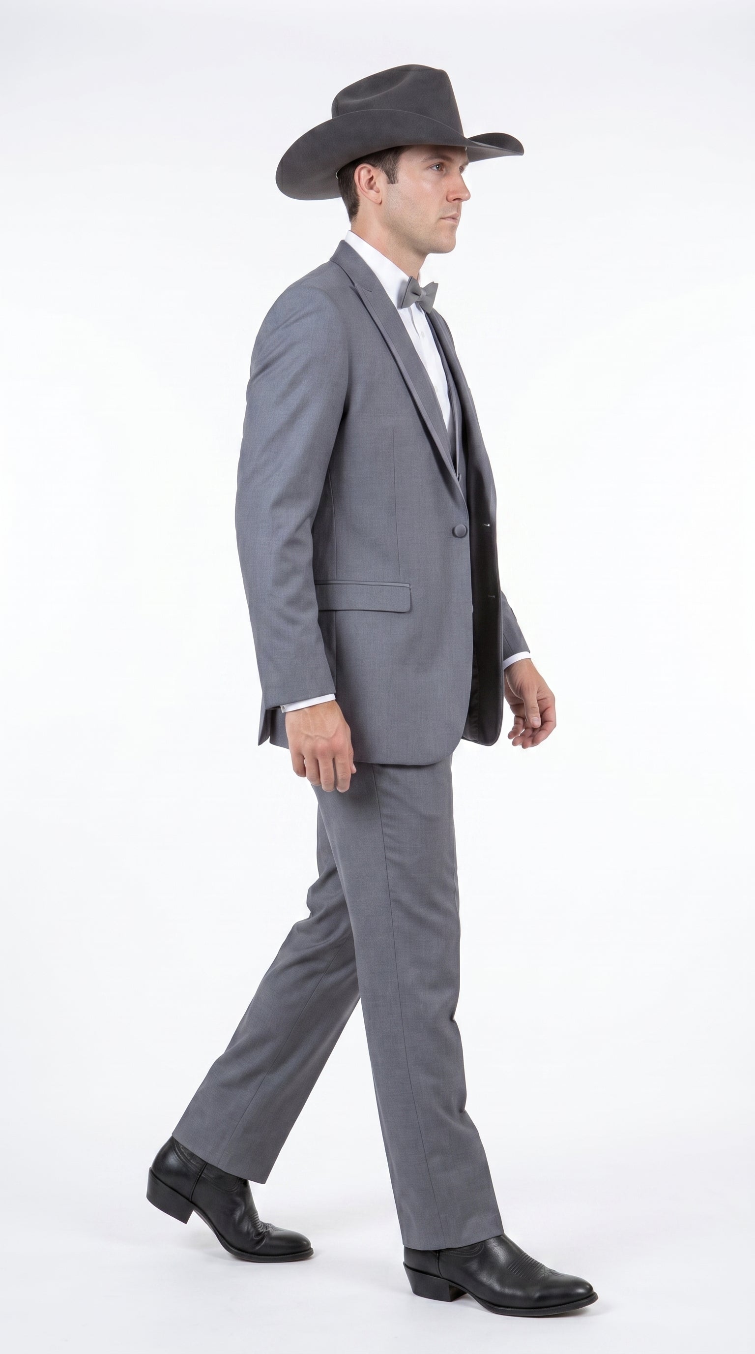 Men's Medium Grey Western 3-Piece Tuxedo Suit with Vest – Cowboy Style Formal Country Outfit - 34 Short or Extra Small