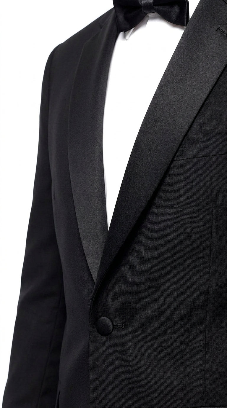 Men’s Black Uniform Tuxedo – One-Button Satin Lapel Formal Suit for Weddings, Prom and Events - 34 Short or Extra Small