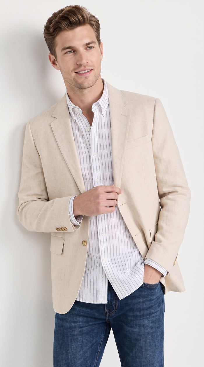 Men’s Light Tan Sport Coat – Classic Two-Button Casual Blazer for Business, Weddings & Smart Casual Wear Modern Fit Linen Fabric