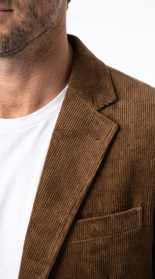 Men’s Brown Corduroy Country Blazer – Two-Button Western Sport Coat for Casual