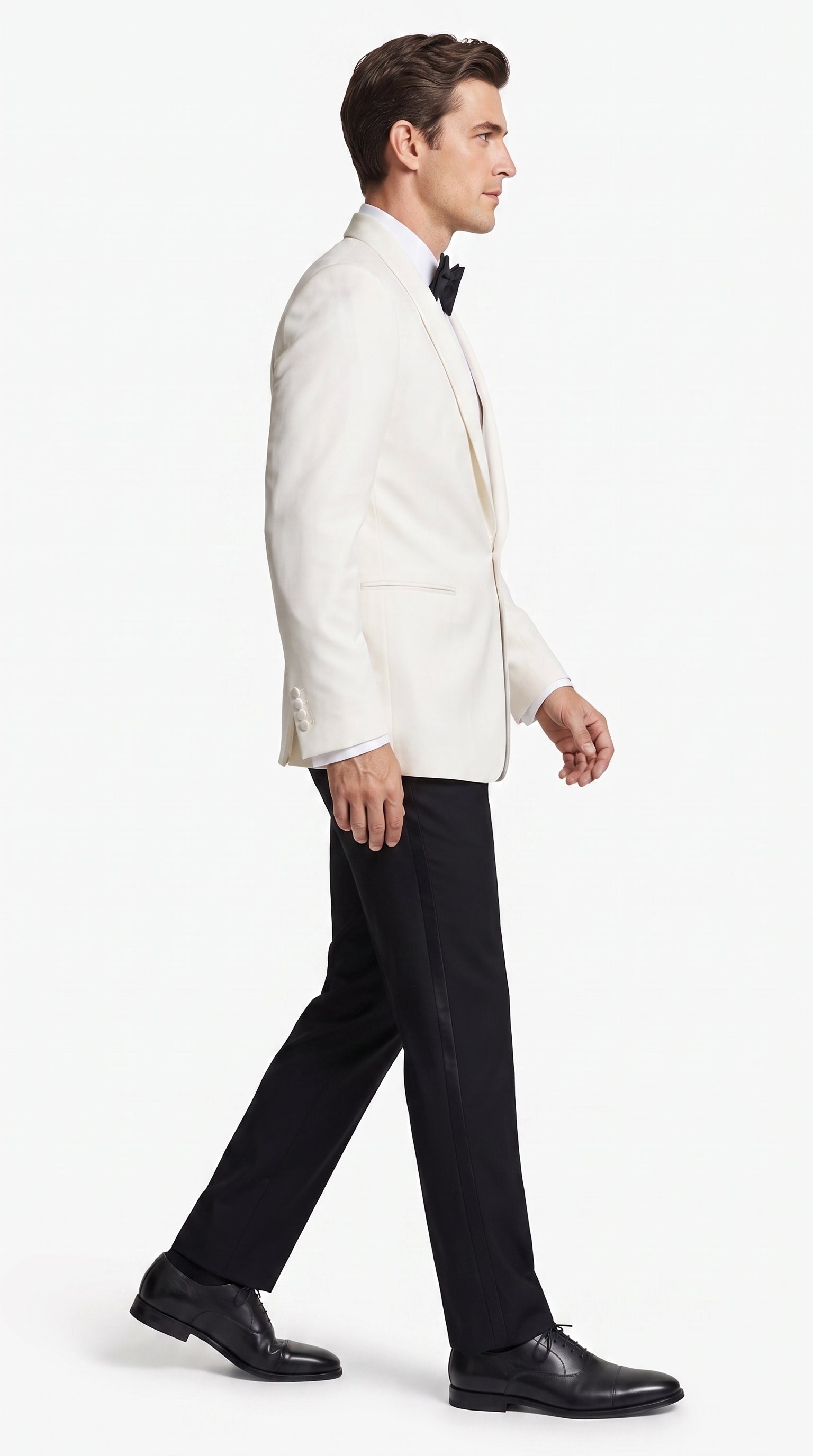 Men’s Vintage Hollywood Ivory Tuxedo – Black Shawl Lapel Wedding, Prom and Formal Dinner Jacket with Black Pants