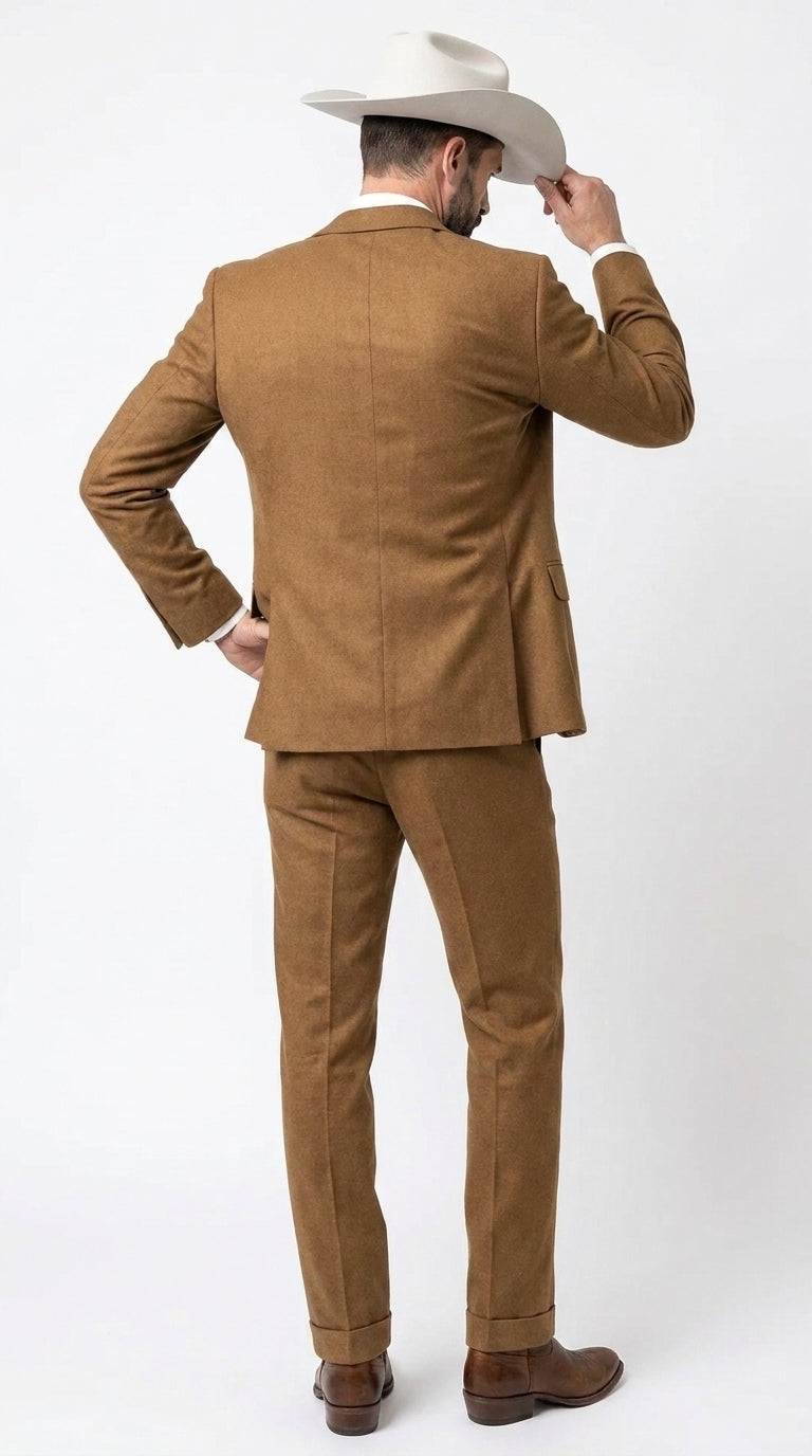 Men’s Tan Groom Outfit Country Wedding 3 Piece Suit Khaki Camel Color Modern Fit - 34 Short or Extra Small
