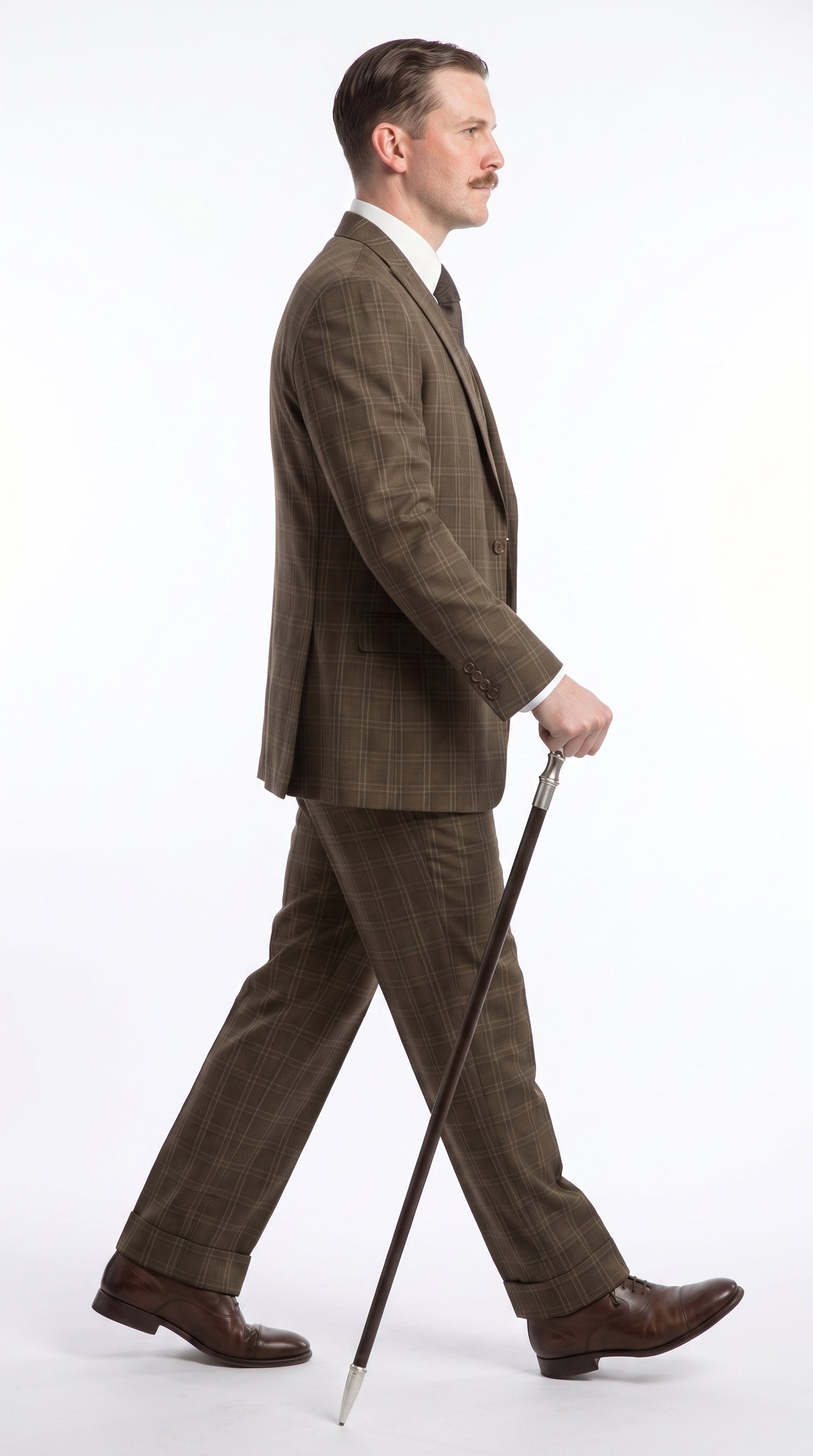 Men’s Edwardian Brown Plaid 3-Piece Suit – Vintage Double-Breasted Vest Wedding and Formal Suit - 34 Short or Extra Small