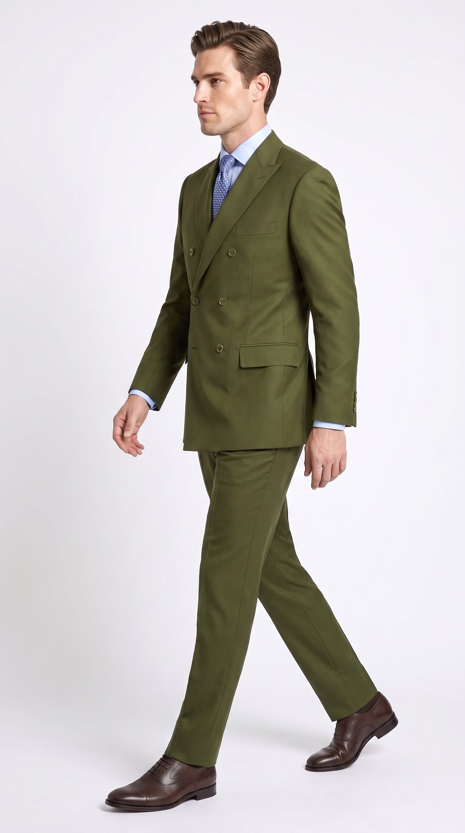 Men’s Olive Green Double-Breasted Suit – Classic Peak Lapel Wedding, Business Hunter Color - 34 Short or Extra Small