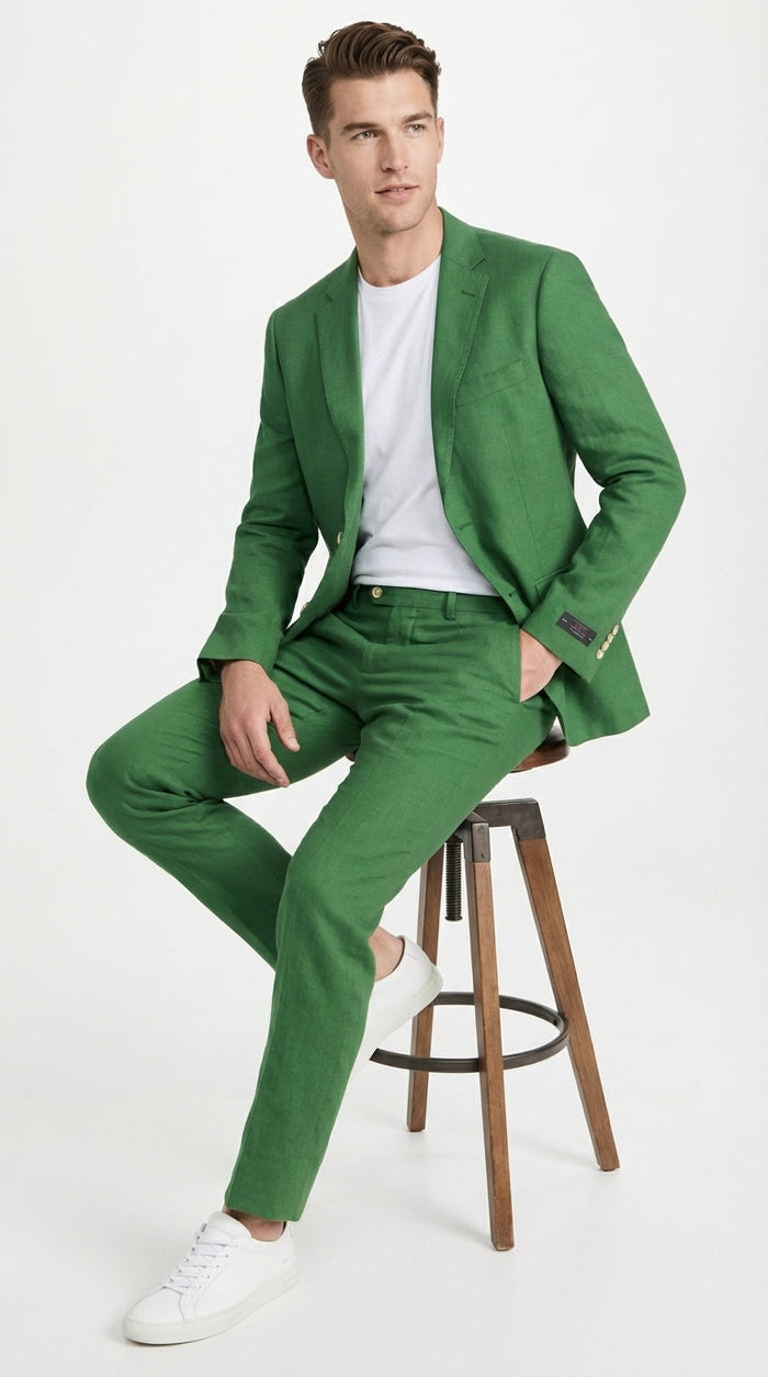 Men’s Emerald Green Suit Set – Lightweight Summer Blazer and Pants, Casual Formal Summer Suit, Breathable Wedding Party Outfit