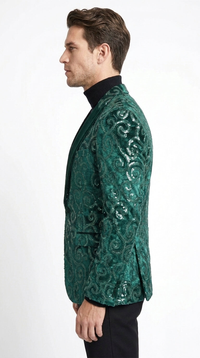 Men’s Emerald Green Paisley Dinner Jacket – Luxury Shawl Lapel Formal Blazer for Prom, Wedding & Tuxedo Events - 36 Short